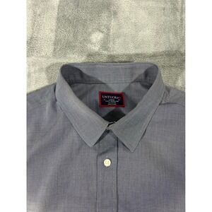 UNTUCKit Mens Large Slim Fit Wrinkle Free Short Sleeve Button Down Shirt Blue